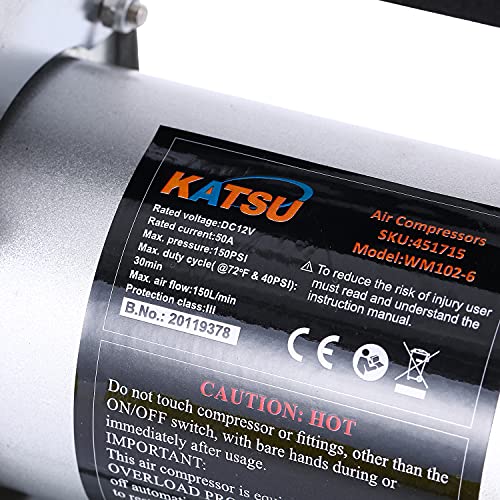 KATSU 451715 Professionele draagbare auto-luchtcompressor, 150 psi, 12 V, 50 ampère, dubbele cilinder, 4WD bandenpomp voor auto's voor groot volume, pomp voor auto, camper, vrachtwagen - Afbeelding 6