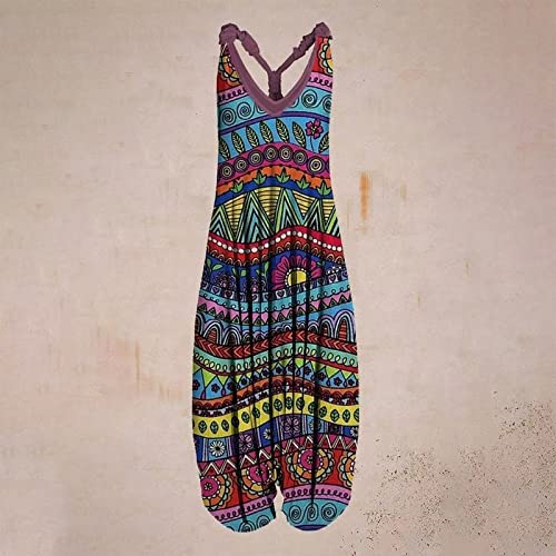 OIOLOYJM Summer Plus Size Boho Overalls for Women 2025 Fashion Jumpsuits Loose Fit Rompers Floral Printed Baggy Harem Pants