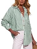 Dressmine Green Blouse for Women Cotton Shirts Long Sleeve Business Casual Button Down Striped Blouse with Pocket M
