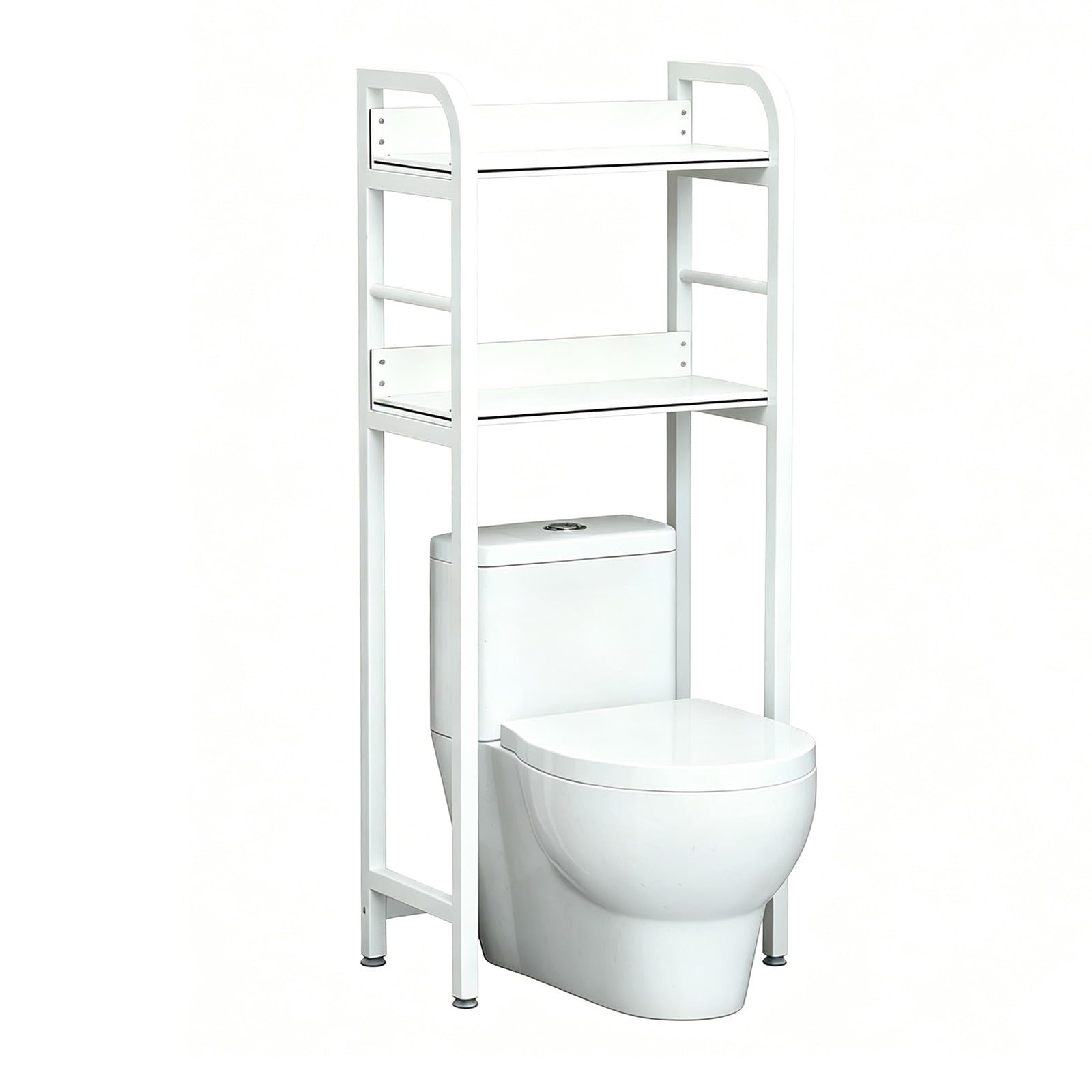 Freestanding Over Toilet Storage Shelf, No Drilling Bathroom Organizer, 2-Tier Metal Space Saver Rack, Adjustable Shelf for Small Space(2-tier,White+White 19.7x11.4x55.1in)