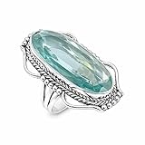 SATYAVIE JEWELLERY Aquamarine Gemstone Ring 925 Sterling Silver Vintage Oxidized Statement Ring Handmade Oval Aquamarine Boho Ring Women March Birthstone Jewelry(AQU, L)