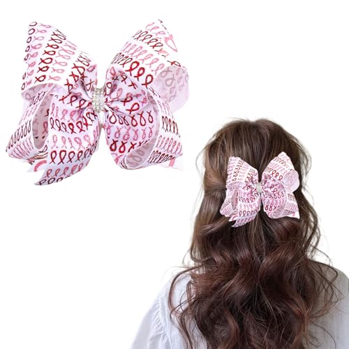 HAIMITI Breast Cancer Hair Clips Pink Ribbon Hair Accessories Purple Hair Bows Exquisite Crystal Hair Bow Clip Cute Bow Hair Pins For Women Girls Teens Public Charity Awareness Ribbon Supplies 1pcs