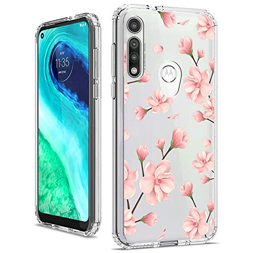 Vinve Moto G Fast, Clear Flower Design Hard PC Back+ TPU Bumper Protective Slim Case for Moto G Fast (Peach Blossom)