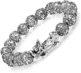 ZenBless Prime Feng Shui Bracelet Ancient Silver Plated Mantra Bead Bracelet with Pi Xiu/Pi Yao Attract Wealth and Good Luck