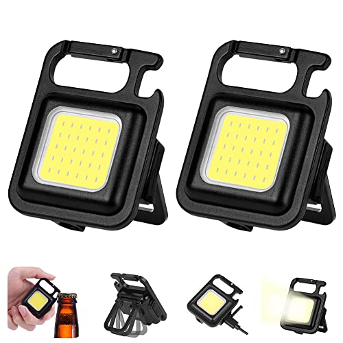 flintronic Linterna Pequeña COB, Linterna LED con Iman e Gancho COB 500 lumens, 45g Mini Linterna LED Llavero Recargable, Luces LED Portátil para Pesca, Senderismo y Camping (Cuadrado 2Pcs)
