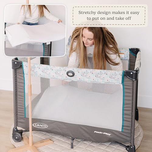 Image of Pack N Play Sheets Fitted for Graco Pack and Play Mattress - 2-Pack Mini Crib Sheets 38x26 - Ultra Soft Organic Cotton Blend, Safe Snug Baby Playpen Sheet Baby Boys & Girls (Moonlit White)