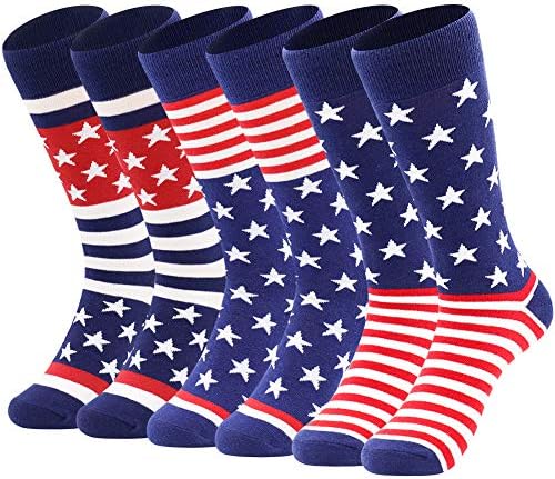 BISOUSOX American Flag Socks Men's Fun Dress Patriotic Stars Cotton Novelty Wedding Groomsmen Bridegroom Socks