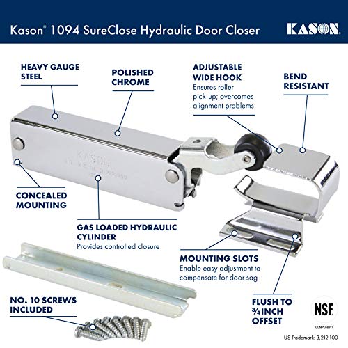 Kason 1094 Sureclose Hydraulic Door Closer And Hook, Concealed Mounting, Adjustable Wide-Hook, Flush To 3/4 Inch Offset, 1094000013_11094000026 #TOP1