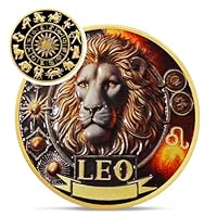 Cool Leo 12 Zodiac Challenge Coin - Twelve Constellations Leo Protective Talisman Coin - Divination Tarot Zodiac Signs Coin - Meaningful Star Good Luck Charms Zodiac Gifts for Men Women Friend Kid