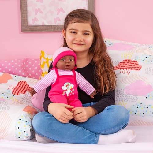 Bayer Design 94001AI Funktionspuppe, Babypuppe interaktiv, sprechend, weicher Körper, 40 cm, dunkelhäutig, Rosa