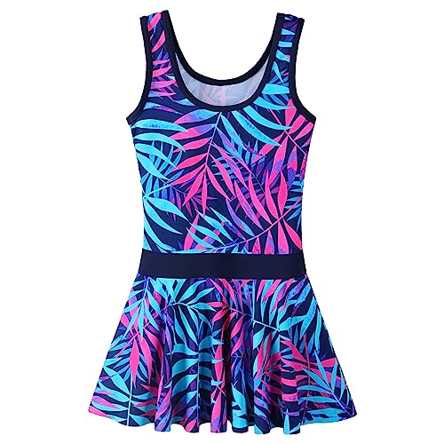Image of Girls Swimsuit One Piece UPF 50+ Floral Skirted Bathing Suit Modest Beach Swim Dress 3-11 Years