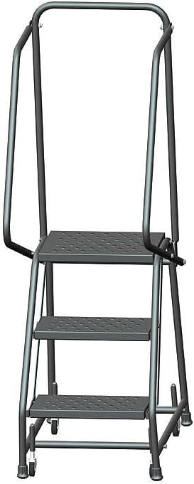 Ballymore H318PSU Steel Standard Rolling Ladder with Spring Loaded Casters and Handrails, Perforated Step Tread, Assembled, OSHA/ANSI Standard, 3 Steps, 16" Step Width, 10" Top Step Deep, Gray