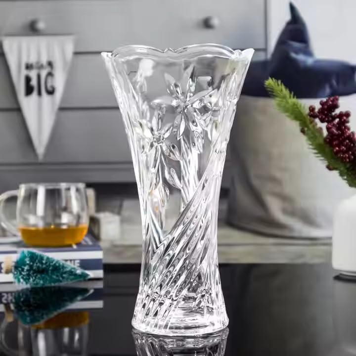 Glass Flower Vase Lead Free Crystal Beautiful Designed Transparent Glass Vase 10 Inch Large-image-24