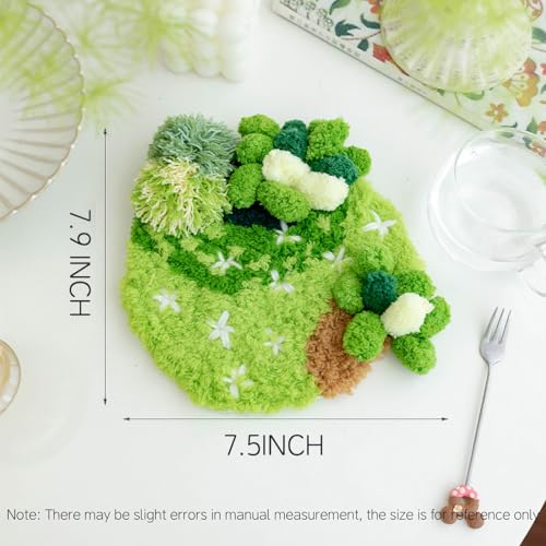 Image of beausougon 3D Moss Latch Hook Kit for Adults,Relaxing DIY Coaster Craft Set with Premium Textured Yarn,Creative Embroidery and Crochet Hobby Token for Craft Lovers,Crochet Kit for Beginners