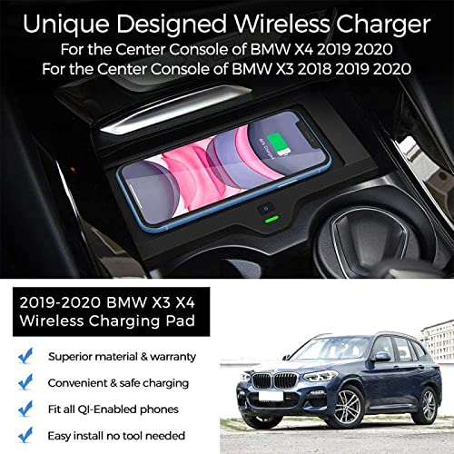 XLARSH Car Wireless Charger for b m X3 2018 2019 2020 b m X4 2019 2020 Center Console Accessories Panel 10W Fast 3 Coils Smart Induction Auto Wireless Charging Pad for All Qi Phone