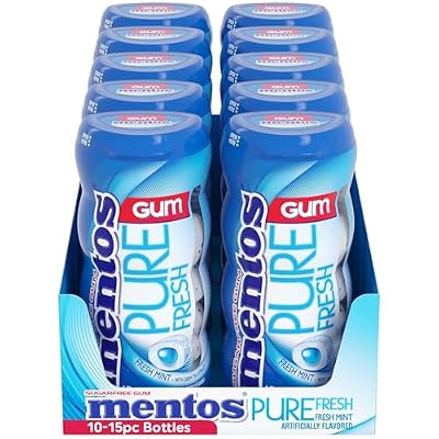 Mentos Pure Fresh Sugar-Free Chewing Gum with Xylitol, Fresh Mint, 15 Piece Bottle (Bulk Pack of 10)
