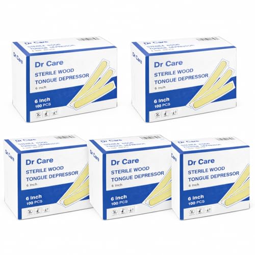 Image of Dr Care Sterile Wood Tongue Depressors, 6 Inch, Disposable Wooden Spatulas for Dental Clinics, Waxing, Hair Removal (500)