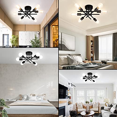 TOBUSA 6-Light Semi Flush Mount Ceiling Light Fixture, Black Sputnik Ceiling Light, Modern Close to Ceiling Light Fixture for Kitchen Bedroom Dining Room Living Room Hallway Chandelier, E26 Socket by TOBUSA - Image 6