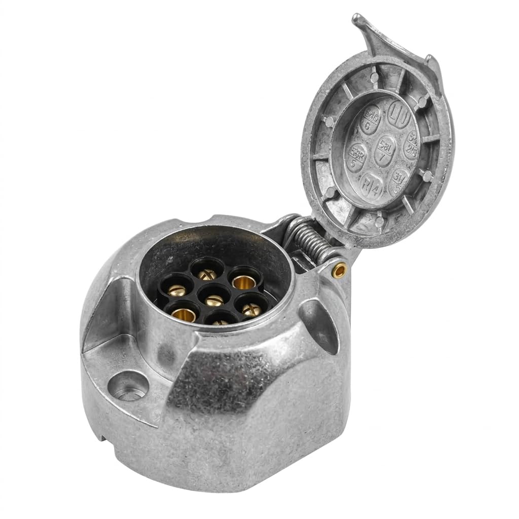 7 Pin Trailer Socket Metal with Rubber Gasket 12V Waterproof 7 Pin Trailer Metal Socket Connector Aluminium Trailer Female 7Pole for Truck RV Cars Boat Caravan Towbar Towing Light (Aluminium Alloy)