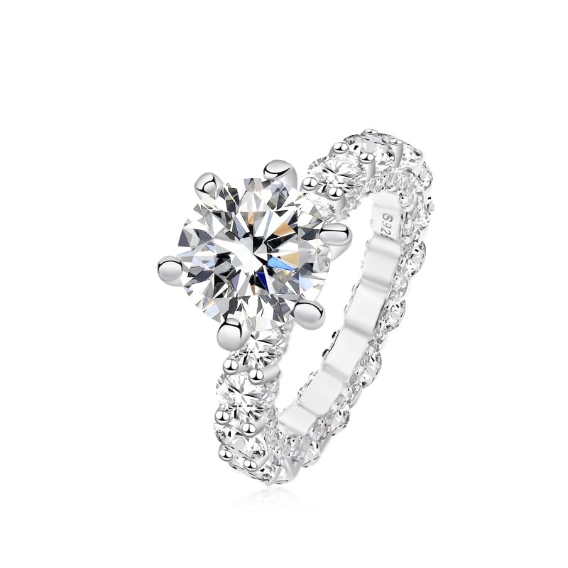 4CT Six Prong Solitaire Moissanite Ring With Eternity Band Promise Ring Sterling Silver Gift for Wedding, Engagement And Anniversary