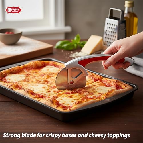 Image of Kitchen Expert Premium Pizza Cutter | Smooth Rolling Blade | Ideal for Cutting Pizza /Sandwich /Breads /Burger /Paratha | Rotating Slicer | Strong Handle | Multipurpose | 1 Pc