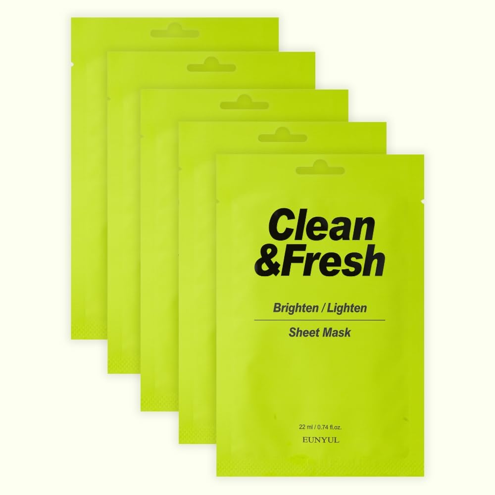 EUNYULClean & Fresh Sheet Mask - 5pcs | Made in Korea, Korean Sheet Mask Bundle Pack For All Skin Type K Beauty (5, Brighten/Lighten)