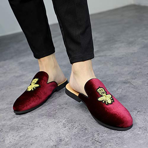 Image of FLQL Mens Shoes Luxury Velvet Gold Buckle Slip-on Penny Loafers Casual Smoking Slippers Indoor Outdoor Sandals Black Size 7-13