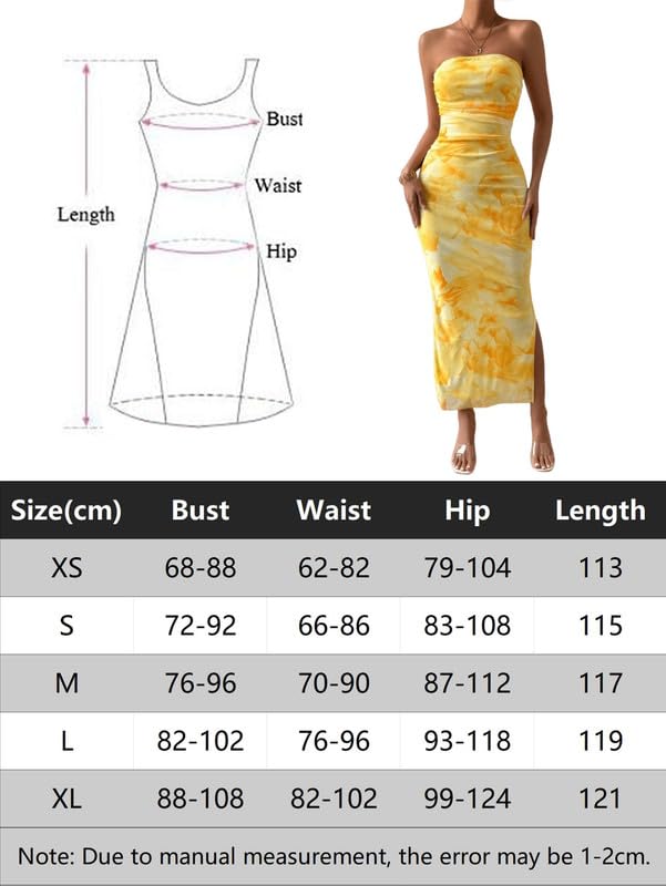 Mujer Vestido Largo Ajustado Sexy Tie Dye Vestidos de Tubo Elegante sin Mangas Maxi Vestido sin Tirantes de Fiesta Verano Fruncido Vestidos con Abertura para Cóctel Boda Invitada Noche Club