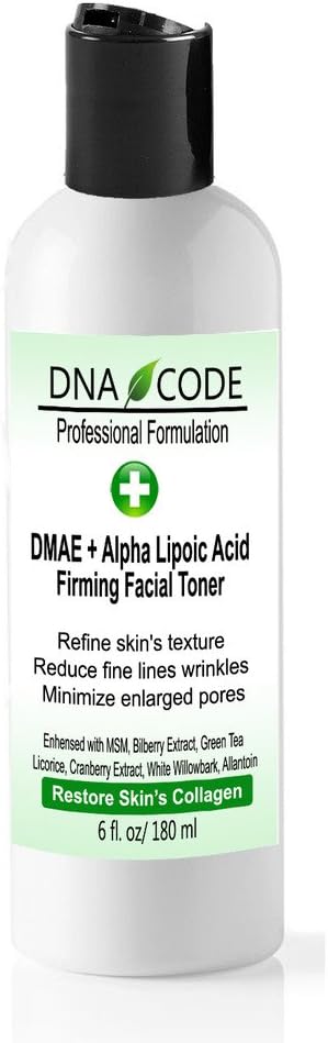 DNA Code-DMAE+Alpha Lipoic Facial Firming Toner, Restore Skin Collagen & Elastin, Hydration, Pore Minimize