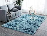 Hochflor Teppich wohnzimmerteppich Langflor 120 x 160 cm - Teppiche für Wohnzimmer flauschig Shaggy Schlafzimmer Bettvorleger Outdoor Carpet Türkis mit Muster Shaggy
