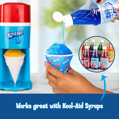 Image of Kool-Aid Electric Ice Shaver for Snow Cones & Frozen Drinks - Single Serve Machine with Stainless Steel Blades - Reusable Cone and Freezing Bowl Mold Included - Red, White & Blue