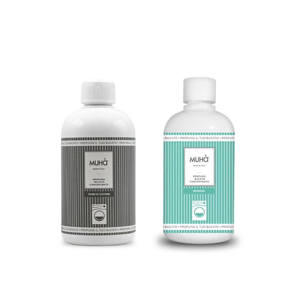 Confezione di Due Profumatori Concentrati per Bucato, Profumo Intenso e Duraturo, 400ml - Fiori di Cotone + Intenso, Totale 800ml, Freschezza Lunga Durata