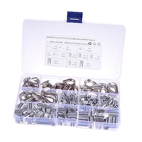 KICHOUSE Wire Rope Loop 240 Pcs Double Barrel Crimping Loop Sleeve Oval Connector for Cable Crimps
