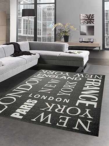 CARPETIA Tapis Sisal Optiques Cuisine Tapis City New York Paris London Noir Blanc Größe 60x110 cm