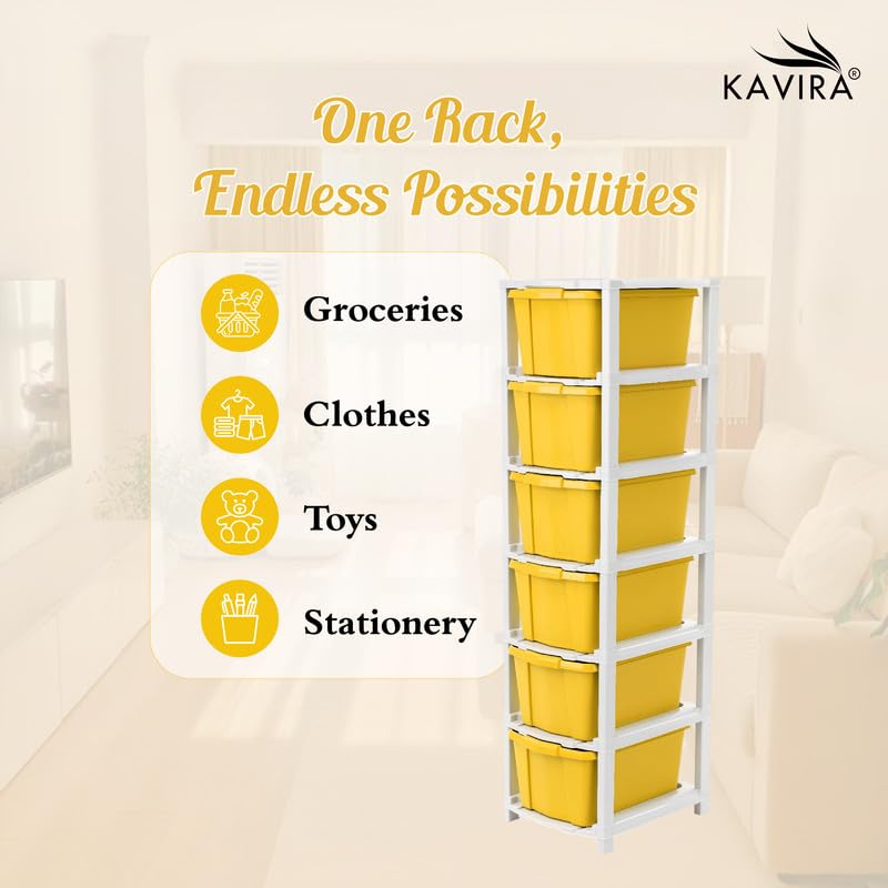 Image of Kavira Plastic Drawer Storage Tower - Space Organizer|Yellow,6 Layer