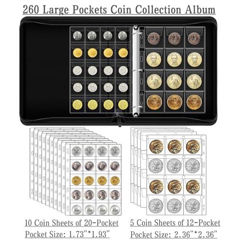 Álbum de colección para monedas con 260 bolsillos miniatura 3