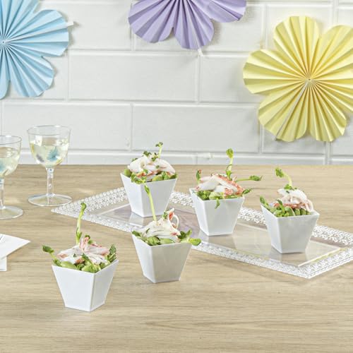 Image of Restaurantware 2 Ounce Appetizer Cups, 100 Square Mini Dessert Cups - Disposable, Recyclable, White Plastic Square Plastic Cups, Mini, For Appetizers Or Desserts - Restaurantware