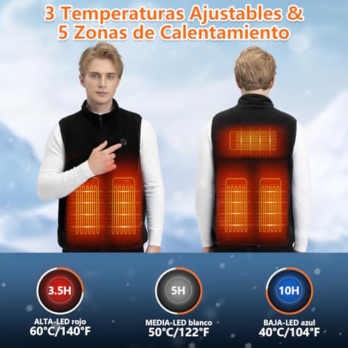 Chaleco calefactable hombre con batería 10000mAh y 3 niveles de temperatura ajustable 3