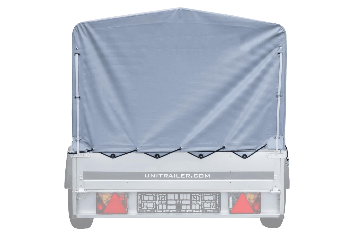 UNITRAILER Lona para Remolque 230x125 cm H80 cm Gris Impermeable con Cuerda elástica, Funda Protectora para Garden Trailer 230 Kipp, Lona de Alta Resistencia con Parte Trasera abatible