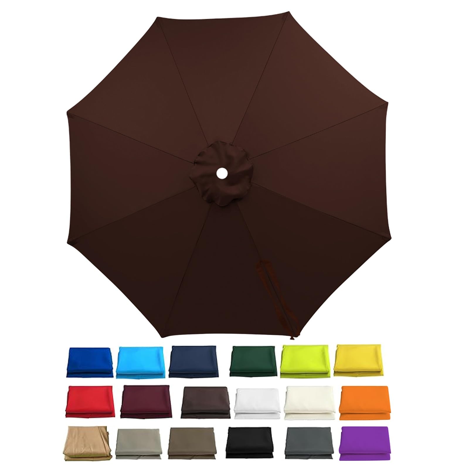ESOYAWE Garden Parasol Replacement Cover, 2m 2.3m 2.5m 2.7m 3.0m 4.0m 6/8 Arms Sun Umbrella Canopy Replacement Outdoor Market Patio Table, UV-Block Waterproof Polyester Cloth Fabric(Brown,8ribs/3m)