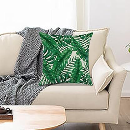 Kissenhülle Grüne Tropische Pflanzen Themen Frisch Blumen Grün Blätter Sofakissen Dekokissen Leinen Kissenbezüge Moderne Dekoration Zierkissenbezug Set für Sofa Auto Schlafzimmer Dekor (D, 45x45cm) – Bild 3