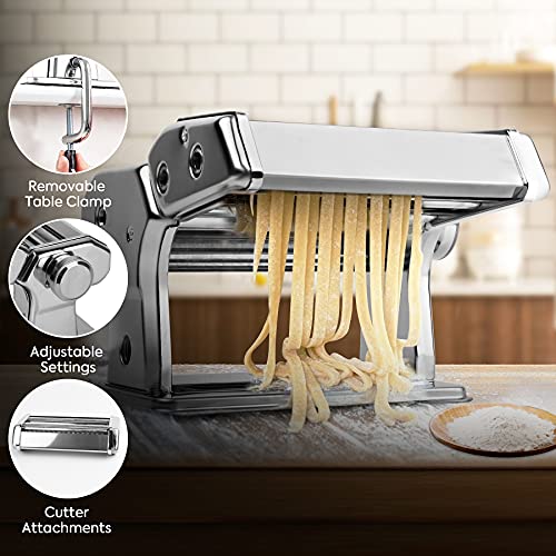 Pasta Machine, Ezsozo Pasta Maker Stainless Steel Manual Pasta Maker Machine With 8 Adjustable Thickness Settings, 2 Noodle Cutter, Suit For Homemade Spaghetti, Fettuccini, Lasagna, Or Dumpling Skins #TOP2