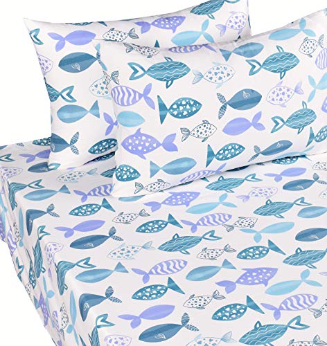 Scientific Sleep Fish Cute Fun Soft Sheets Set Full, Fitted Sheet With 14" Inch Deep Pocket, 100% Microfiber Polyester Bedding Sheet Set For Boys Teen Kids Gift (Fish, Full) #TOP12