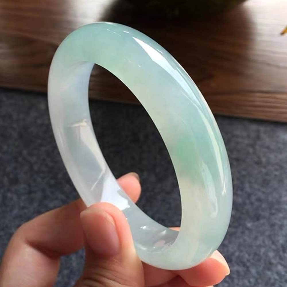 Pulsera de mujer, brazalete de jade natural, pulsera redonda translúcida de color verde claro para mujer, novia, madre, con joyero, 54-62 mm, 62 mm,