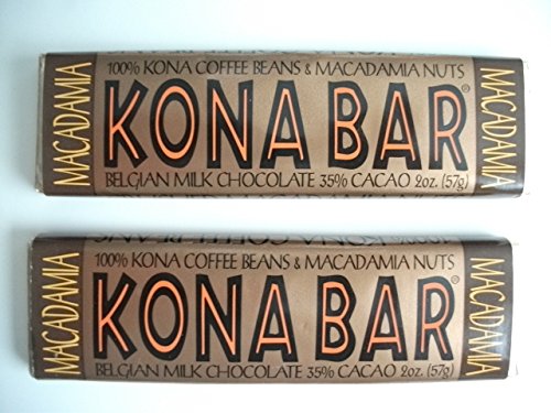 Kona Bar Lot of 2 Macadamia Belgian Milk Chocolate & 100% Kona Coffee Beans with Crushed Macadamia Nuts Bar
