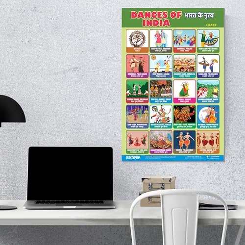 Image of ESCAPER Folk Dances of India Educational Charts for Kids Learning, (11.5 x 17.5 inches) Printed on 300 GSM Paper, Laminated Self Adhesive Back, Kids Study Material, Educational Posters