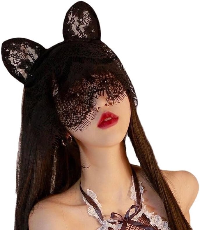 Sexy Lace Women Veil Black Rabbit Ear Headwear Masquerade Holiday Parties Hollowed Mask Girlfriend Halloween Cosplay