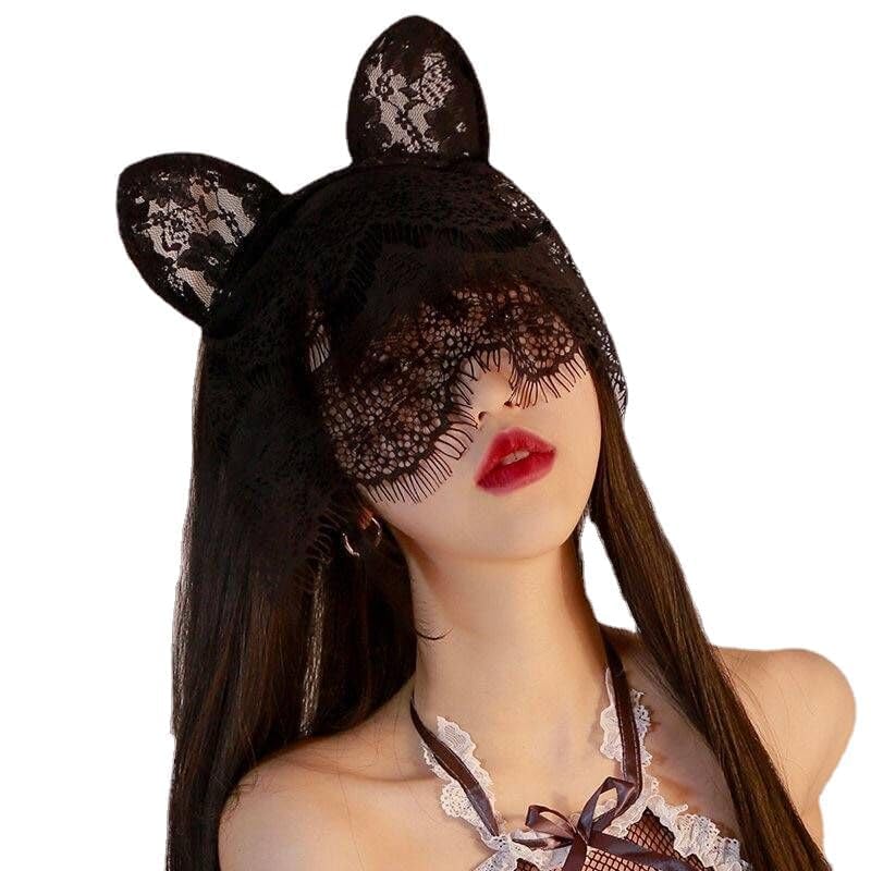 SekexiSexy Lace Women Veil Black Rabbit Ear Headwear Masquerade Holiday Parties Hollowed Mask Girlfriend Surprise