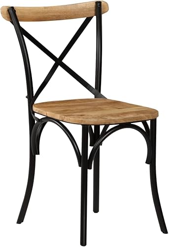 Miniatura 2 de Juego de 6 sillas de comedor de madera de mango macizo negro con marco de acero, muebles de cocina de granja para comedor, comedor y tocador