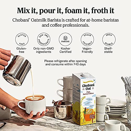 Chobani Oat Milk, Plain Oat Barista Edition, Shelf Stable Non Dairy Milk, Creamer, Vegan Friendly, Gluten-Free, 32 FL OZ (Pack-3) - Thumbnail 5